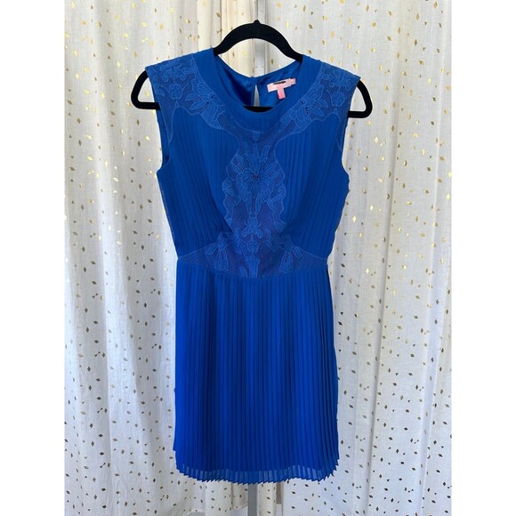 Ted Baker London Blue Saskiah Embroidered Lace Pleated Sleeveless Mini Dress 4 - Picture 4 of 8